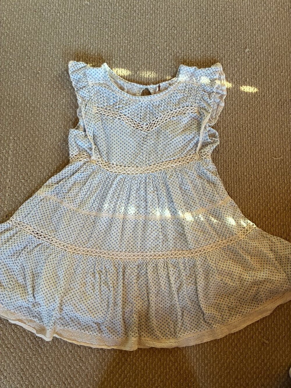 Free People Retro Kitty Crochet Trim Dress Ivory Blue Small